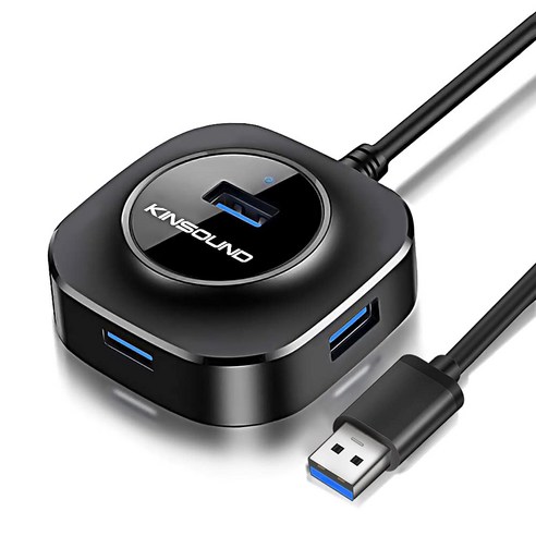 Kinsound 4포트 USB 허브 3.0 Macbook PC 노트북용 USB 허브 확장 어댑터(블랙), Black