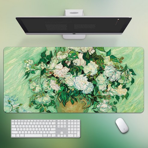 명화 마우스패드 모네 빈센트 반 고흐 데스크 와이드 대형 장패드 논슬립 키보드 책상 매트, 명화08, 800x300x4mm, 1개