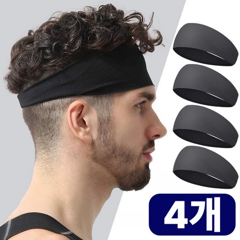 흠스아워 남자 헤어밴드 러닝 스포츠 땀흘림방지, 4개, 블랙