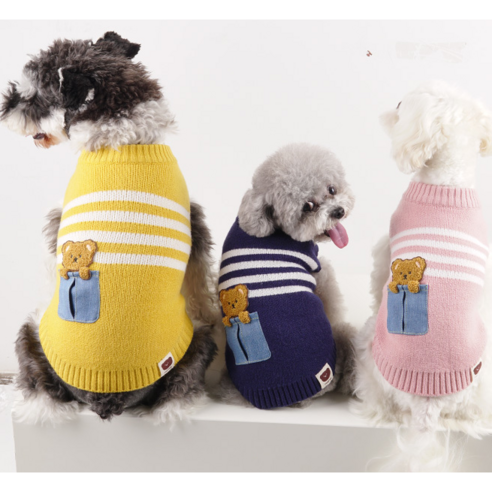 CHEEPET 강아지 옷 곰돌이 스웨터 행사, 네이비
