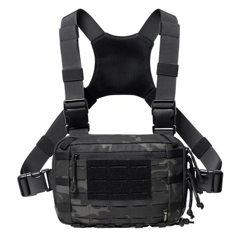 VOTAGOO 전술 EDC 체스트백 2L 다용도 몰리 체스트 리그 파우치 CCW 수납공간 포함 조절 가능한 스트랩 아웃도어용, 블랙 CP