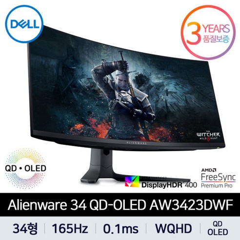 델 WQHD 에일리언웨어 게이밍 커브드 모니터, 86.8cm, AW3423DWF