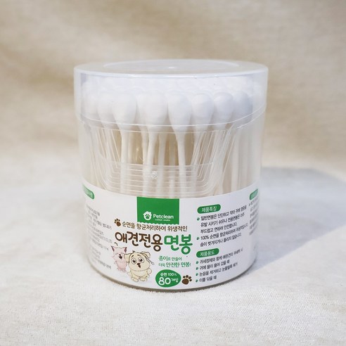 인플라워 펫크린 반려동물전용 면봉 80p, 1개, 80개입