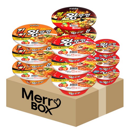 메리박스 컵라면 세트 팔도 왕뚜껑 혼합맛 (왕뚜껑3+김치3+짬뽕3)+미니왕뚜껑3, 1세트