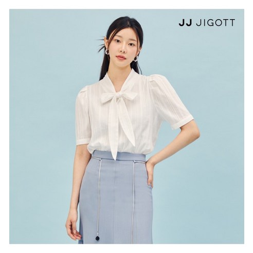 JJ지고트 코튼 레이스 라인 타이넥 블라우스 GP4P0BL421