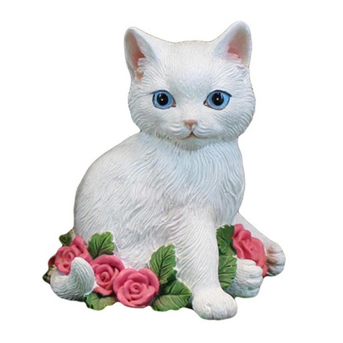 현대 고양이 입상 동상 마이크로 풍경 장식 컬렉션 조각 침실 요정 정원 데스크탑 거실 장식, 장미, 수지