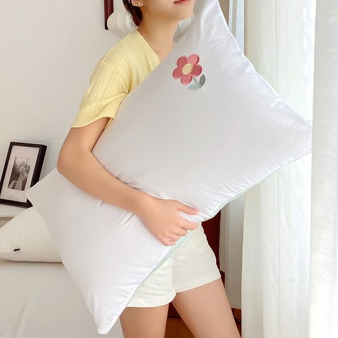 smy순수한면 베개 일대일 100 코튼 하이 엔드 베개 가정용 베개 코어 라이너 커버 싱글, 작은꽃순수코튼자수베개(쌍), 48Cmx74cm
