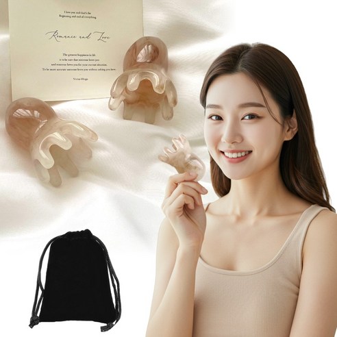 셀프핏 디톡 괄사 V라인 페이스 바디 두피 괄사마사지, 마블링문어괄사, 1세트