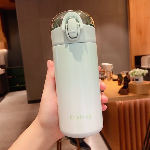 귀여운 일본계 버클 보온컵 여성 고안치 304 스테인리스강 물컵 휴대용 심플한 ins컵, 【녹색】, 420ml