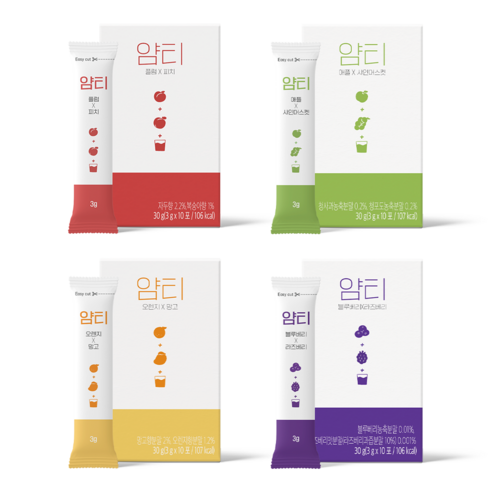 얌티 4종 애플 샤인머스캣 x 플럼 피치 x 오렌지 망고 x 블루베리 라즈베리, 4개, 10개입, 3g