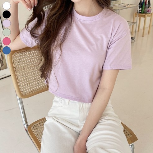 바비팩토리 여성용 반팔 무지 크롭 티셔츠 반팔티 기본티 짧은티 배꼽티 기본티 크롭티 반팔 크롭