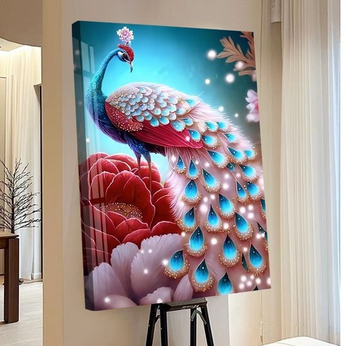 votgl 보석십자수 캔버스형 DIY 액자형 풍경 인물 꽃식물50x40cm, 02공작, 1개