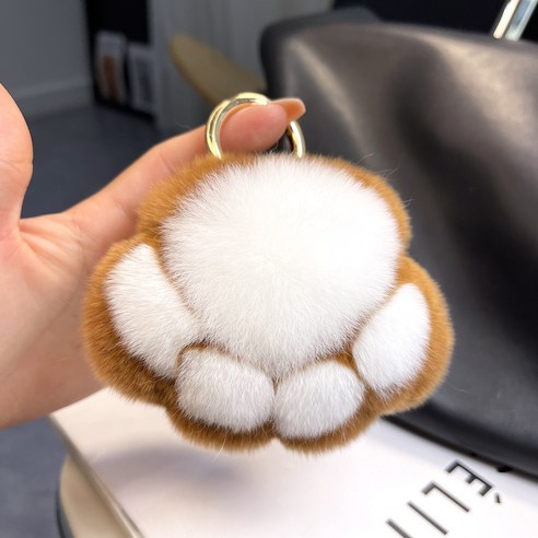 오리지널 진달 토끼 털 고양이 발톱 자동차 열쇠고리 걸개 귀엽다 벨벳 가방 걸다 생일 선물 여자, 캐러멜