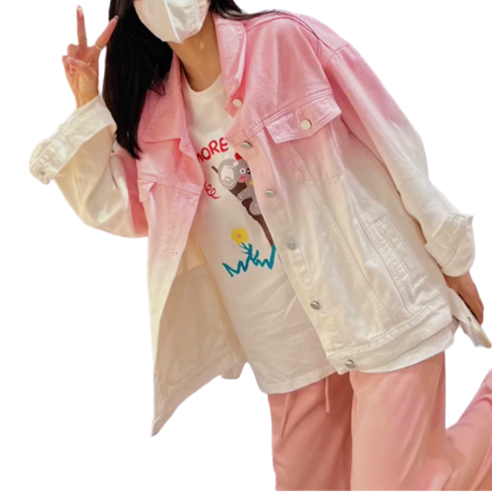 도오빠 모모얌 여성 그라데이션 자켓 핑크 긴팔 워싱 봄 가을 아우터 여자자켓 ~66 코디