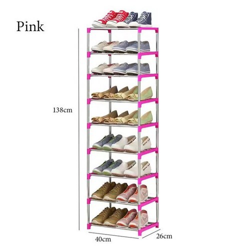 [SW] 복도 용 신발 랙 다층 단순 신발 주최자 설치하기 쉬운 신발 선반 공간 절약형 부츠 보관 신발 신발 캐비닛, Pink_4L