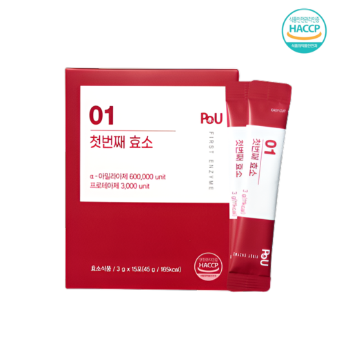 PoU 첫번째 효소 곡물 콤부 과채 19종 유산균 소화효소 60만역가수치, 1박스, 15포