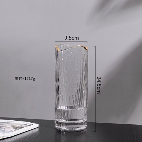 DFMEI 심플한 아이디어 투명 빗살무늬 유리 화병 워터 키움 생화병 장미 백합화 거실 티테이블 식탁세트, 색깔7, {"크기":"중간"}