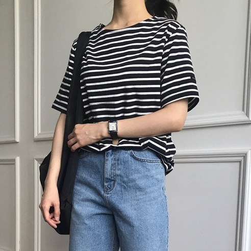 럭키제이 여성용 럭키 스트라이프 반팔 티셔츠
