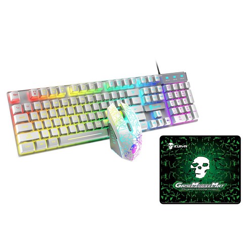 YSSHOP USB 유선 RGB 백라이트 키보드 마우스 세트 레인보우 백라이트, 화이트 RGB, 51x13x3cm, 플라스틱