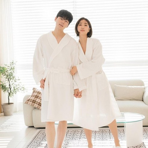 프리미엄 브이로그 샤워가운 40수 4col M L 남자 여성 커플 목욕가운, 화이트[M]