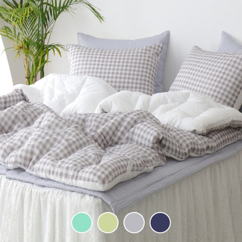 베이직톤 인견이불 시어서커 깅엄체크 차렵이불 세트