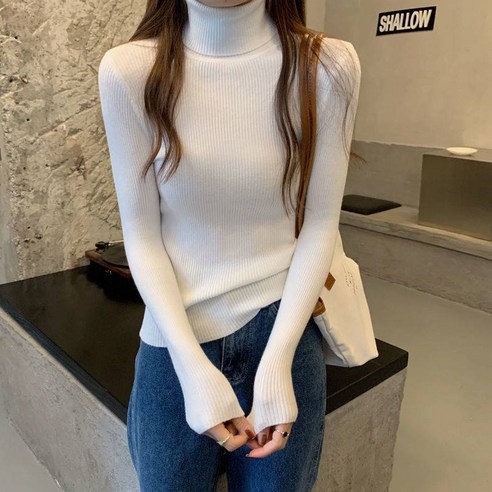 KORELAN 블라우스스웨터 여성 세미 터틀넥 꽈배기 스웨터 여성 루즈 터틀넥 이너 니트
