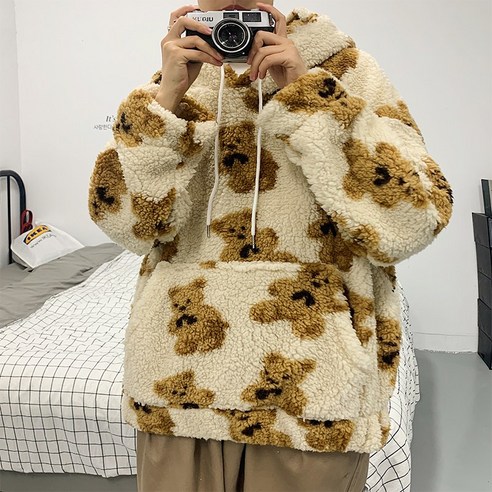 mxt플러시 곰 까마귀 남자 가을 겨울 양털 안감 두꺼운 양모 까마귀 코트 홍콩 스타일 의류