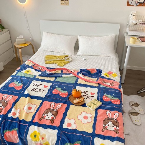 만화 플란넬 담요 두꺼운 산호 담요 자오잠 담요 에어컨 담요 기숙사 가을 겨울 담요 도매 대발, 120*200cm, 딸기 아가씨
