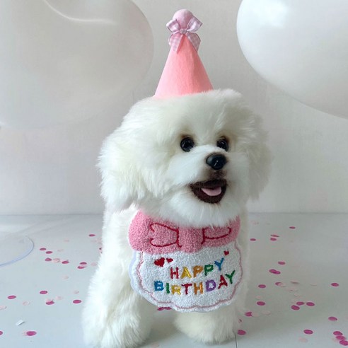 펫로디 강아지 고양이 생일 스카프+꼬깔 세트, 핑크, 1세트