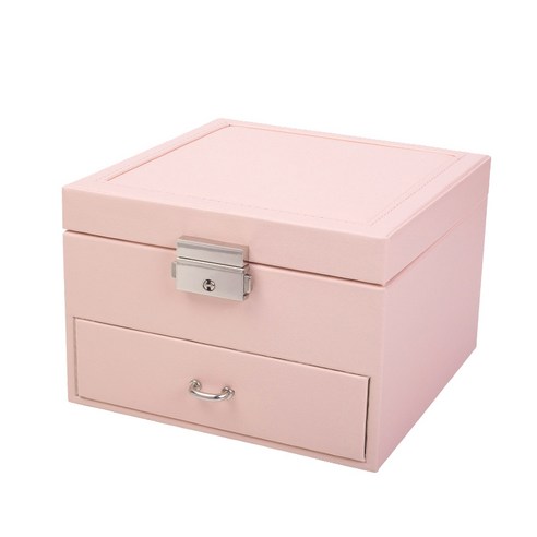 보석 상자 간단한 더블 레이어 PU 가죽 보석 저장 상자 귀걸이 링 크리 에이 티브 보석 상자, 하나, 분홍