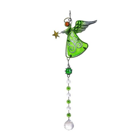 프리미엄 45cm 크리스탈 천사 창 매달려 펜던트 안뜰 파티오 베란다 장식 windchime 태양 광 반사판, 초록, 결정