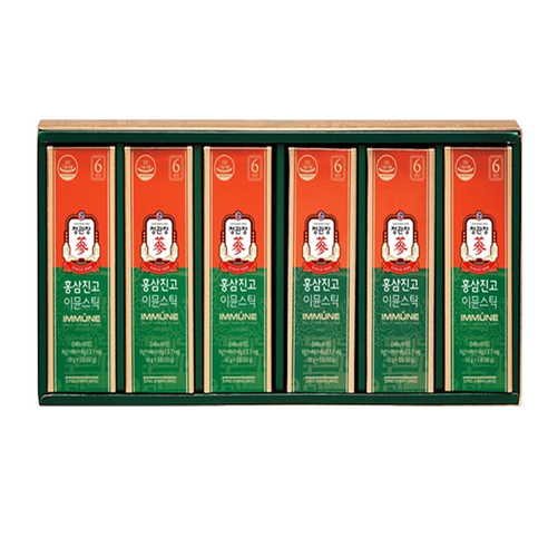 활력과 건강을 위해 우아한 보자기 포장에 담긴 정관장 홍삼진고 이뮨스틱