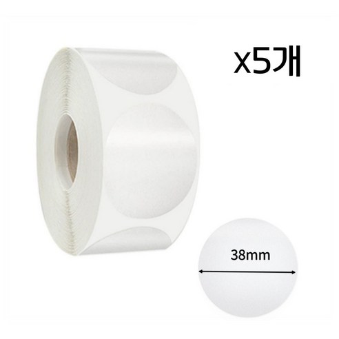 빅쓰리몰 원형 라벨 방수 봉인 포장용 실링 롤 스티커 1000매, 5개, 투명 원형 스티커 38mm 500p