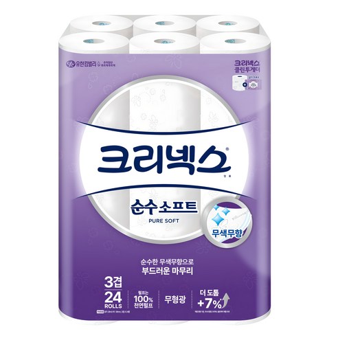 크리넥스 천연펄프 순수 3겹 소프트 롤화장지 27M, 28m, 24개입, 1개
