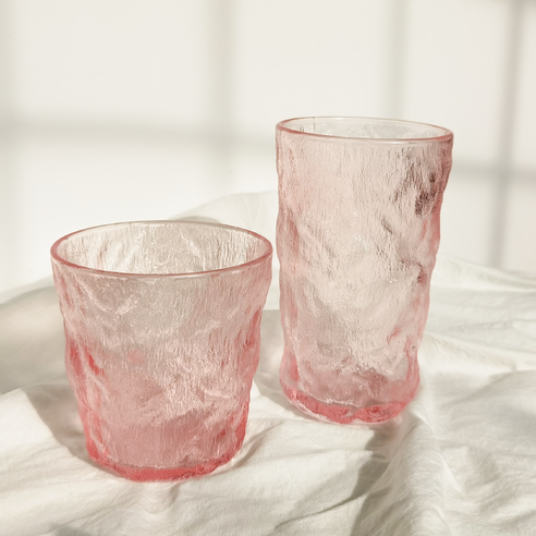 DFMEI 새로운 빙하 패턴 유리 컵 핑크 높은 가치 나무 껍질 패턴 컵 물 컵 주스 컵 커피 컵, DFMEI 순수 핑크 [높은 + 짧은]