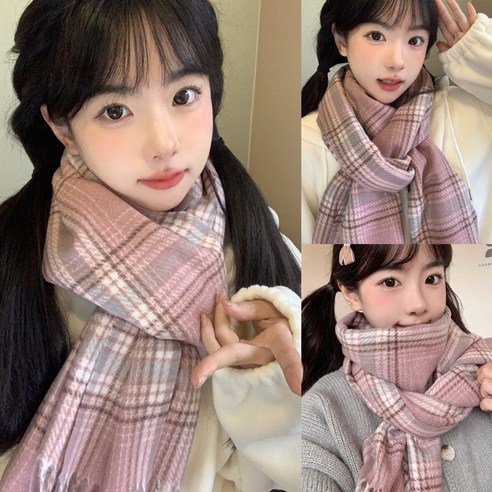 로자벨 윈터블룸 체크 머플러 목도리, 바다소금벚꽃, 1개