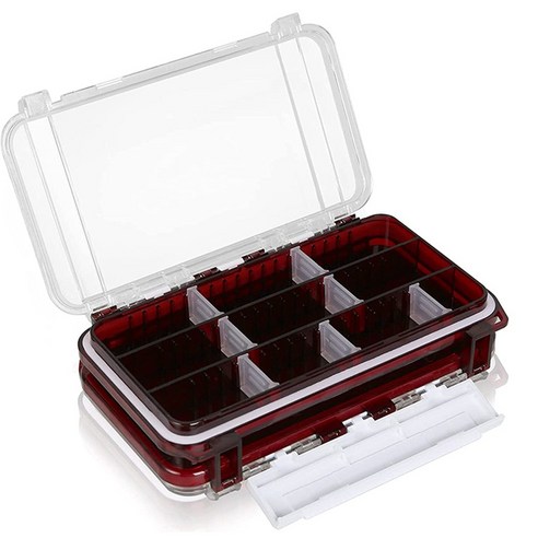 Retemporel 낚시 상자 루어 액세서리 방수 양면 보관 휴대용, 빨간색