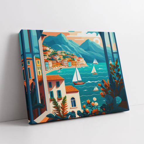 아트앤코 인테리어 캔버스 액자 50x40cm, 푸른 바다 랜드스케이프 플랫