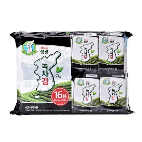 지도표 성경김 녹차 식탁김 16단, 4g, 32개