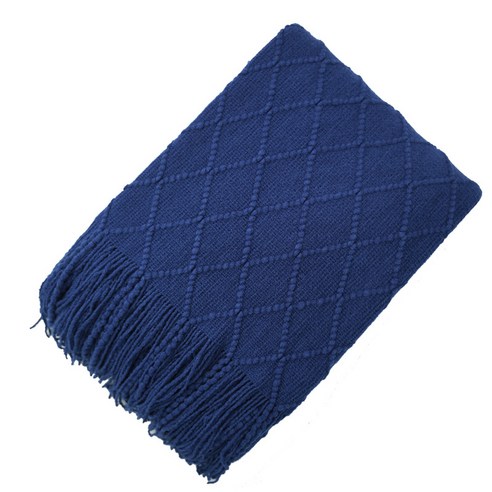 코튼 담요 이불 사무실 소파 작은 담요 낮잠 수건 담요 니트 캐주얼 커버 담요 굵은 모직, 로얄 블루 다이아몬드, 45×45CM枕套
