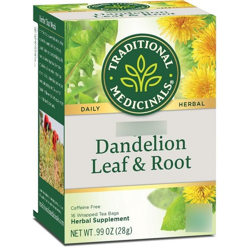 Traditional Medicinals Dandelion Leaf Root Herbal Tea 트레디셔날 메디셔널 민들레 잎 뿌리 16티백, 28g, 16개입, 3개