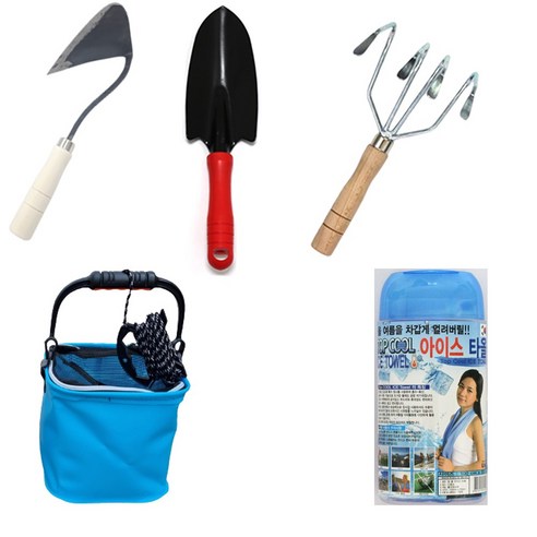 해루질 갯벌체험 조개 잡이 도구 4종 세트 호미 + 꽃삽 + 두레박 + 4발갈퀴 사은품 쿨타올, 주황색