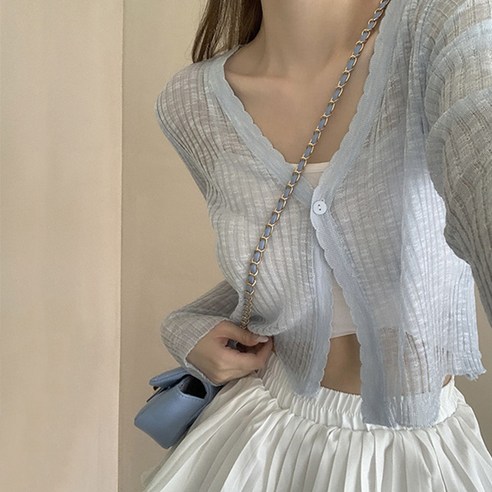 라라홀리 프릴 파스텔 아이스 골지 숏 가디건