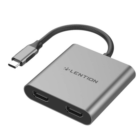Retemporel LENTION USB-C TO 듀얼 HDMI 호환 USB 3.0 4K @60Hz 디스플레이 AV 어댑터 Type-C Macbook용 회색, 1개