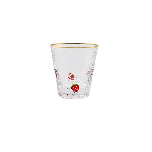 DFMEI 그린 클래식 ins 딸기 유리 신선한 망치 패턴 딸기 프놈펜 물 유리 주스 차가운 음료 컵, 색깔3_230-420ml