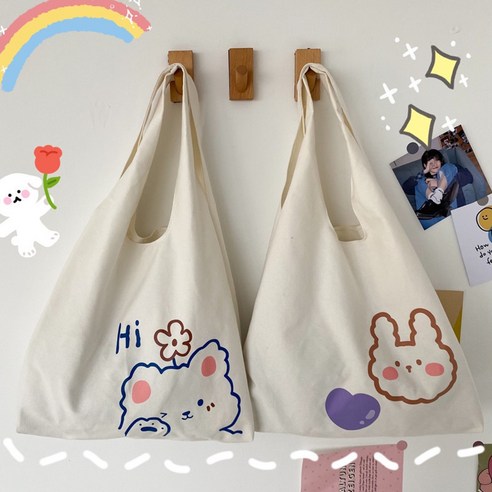 캐릭터 캔버스 백 외출용 화이트 43*32*8cm