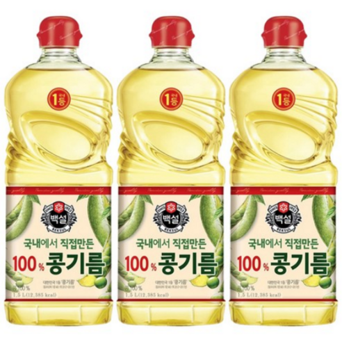 백설 콩기름, 1.5L, 3개