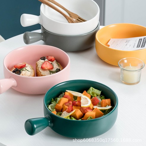아이디어 식기 과일 야채 샐러드 수프면 그릇, 블랙 핸들