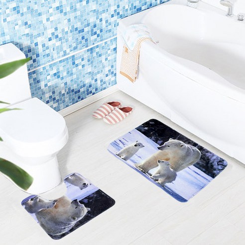 KORELAN 북극곰 조개 껍질 변기 변기 매트리스 욕실 미끄럼 방지 카펫 세트, 45×75cm+45×45cm