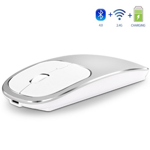 젤리 빗 충전식 블루투스 4.0 + 2.4G 무선 마우스 듀얼 모드 메탈 무소음 침묵 마우스 노트북 PC 노트북 맥북|마우스|, silver, 러시아